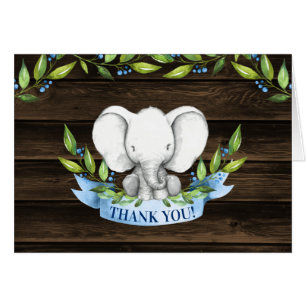 Rustic Elephant Boy Baby Shower Thank You Card