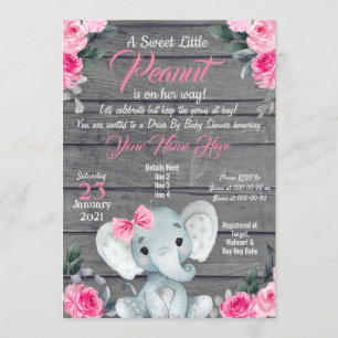 Rustic Elephant Drive Baby Shower Invitation pink