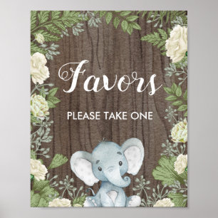Rustic Elephant Favors / Botanical Greenery Party Poster