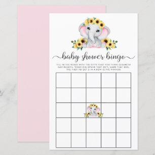 Rustic Elephant Sunflowers Baby Shower Bingo Game