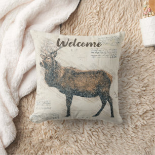 Rustic Elk Welcome  Cushion