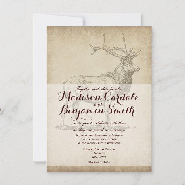 Rustic Elk Wildlife Hunting Wedding Invitations (Front)