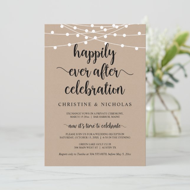 Rustic Elopement, Happily Ever After Celebration I Invitation (Standing Front)
