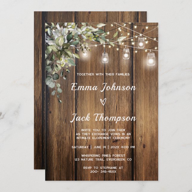 Rustic Elopement Invitation Greenery (Front/Back)