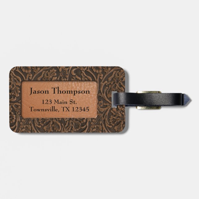 Rustic Embossed Leather Luggage Tag (Back Horizontal)