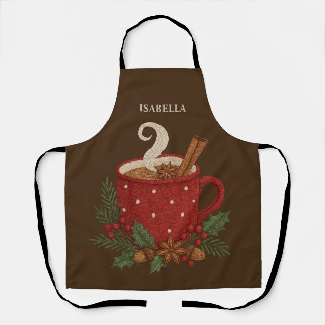  Rustic embroidery  Christmas cocoa with Cinnamon Apron (Front)