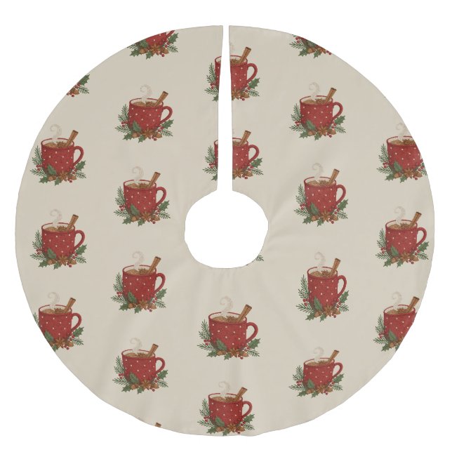  Rustic embroidery  Christmas cocoa with Cinnamon Brushed Polyester Tree Skirt (Front)