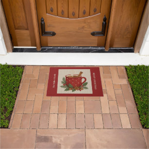Rustic embroidery Christmas cocoa with Cinnamon Doormat