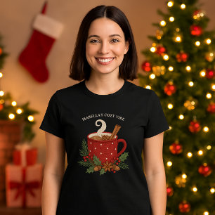 Rustic embroidery Christmas cocoa with Cinnamon T-Shirt