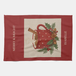  Rustic embroidery  Christmas cocoa with Cinnamon Tea Towel