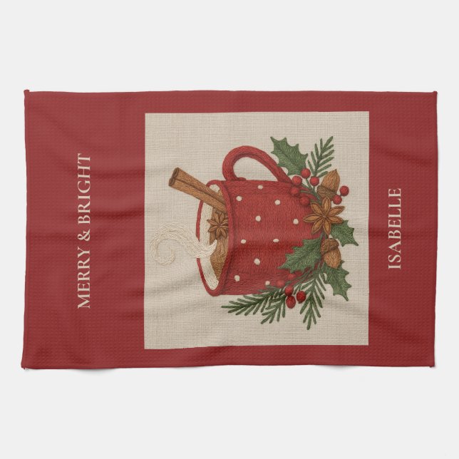  Rustic embroidery  Christmas cocoa with Cinnamon Tea Towel (Horizontal)