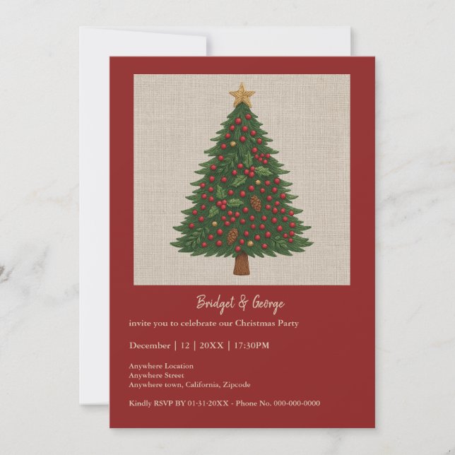 Rustic embroidery Deer & Holiday Greens christmas  (Front)