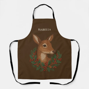 Rustic embroidery Deer & Holiday Greens christmas Apron