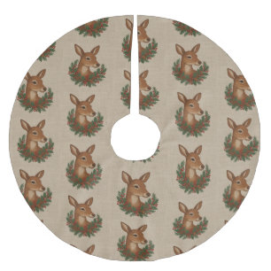 Rustic embroidery Deer & Holiday Greens christmas Brushed Polyester Tree Skirt