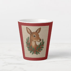 Rustic embroidery Deer & Holiday Greens christmas Latte Mug