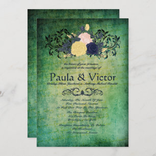Rustic Emerald Floral Wedding Invitations