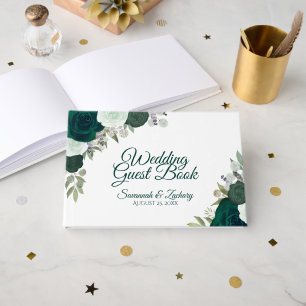 Rustic Emerald Green Elegant Floral Boho Wedding Guest Book