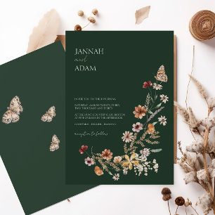 Rustic Emerald Green Fall Wildflowers Wedding Invitation