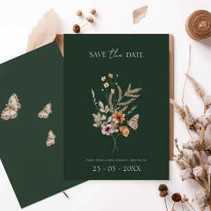 Rustic Emerald Green Fall Wildflowers Wedding Save The Date
