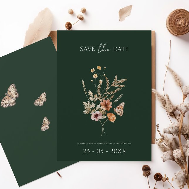 Rustic Emerald Green Fall Wildflowers Wedding Save The Date (Creator Uploaded)