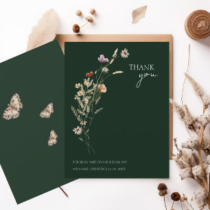 Rustic Emerald Green Fall Wildflowers Wedding Thank You Card
