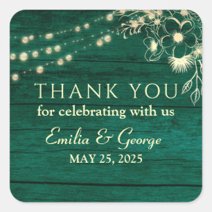 Rustic Emerald Green Wedding Thank You Square Sticker