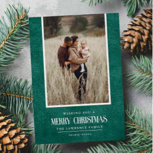 Rustic Emerald Green Winter Christmas Single Photo Holiday Card