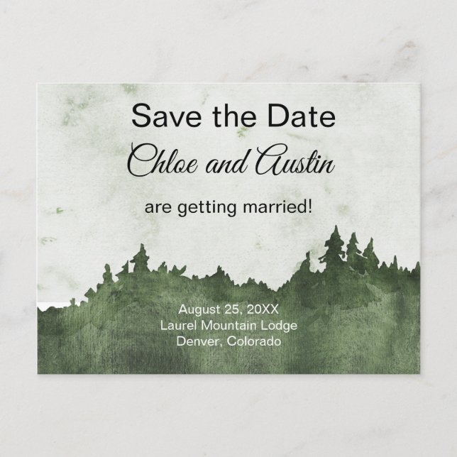 Rustic Emerald Jewel Tone Landscape Save The Date Postcard (Front)