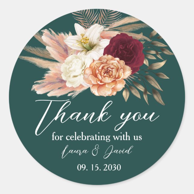 Rustic Emerald Wedding Thank You Sticker (Front)