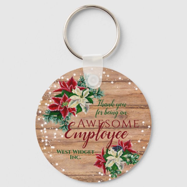 Rustic Employee Appreciation  Christmas Floral Key Ring (Front)