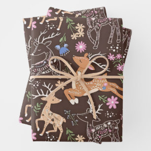 Rustic Enchanted Deer and Botanicals Wrapping Paper Sheet