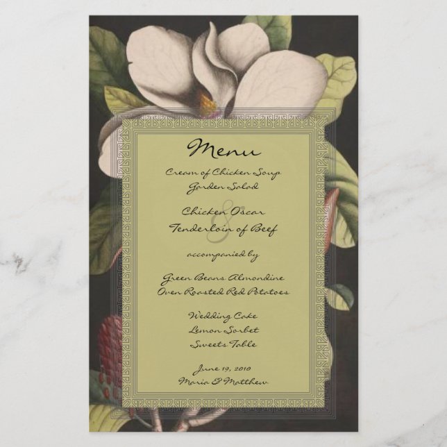 Rustic Enchanted Fairy Tale Forest Magnolia Menu (Front)