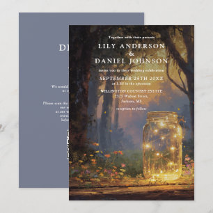 Rustic Enchanted Forest Mason Jar QR Code Wedding Invitation