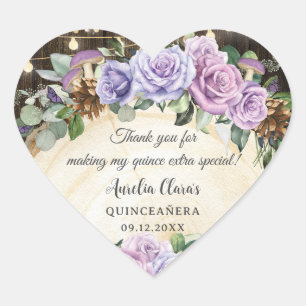 Rustic Enchanted Forest Purple Floral Quinceañera Heart Sticker