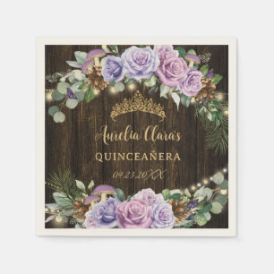 Rustic Enchanted Forest Purple Floral Quinceañera Napkin