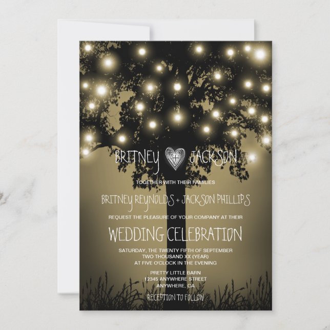 Rustic Enchanted Oak Tree Wedding Invitations (Front)