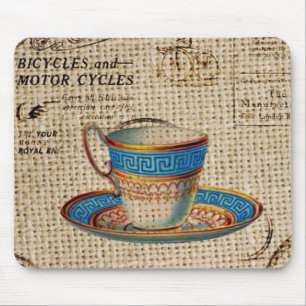 Rustic english country tea party blue teacup mouse mat