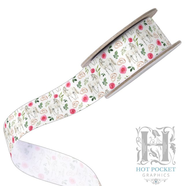 Rustic Equestrian Floral Pink Satin Ribbon (Creator Uploaded)