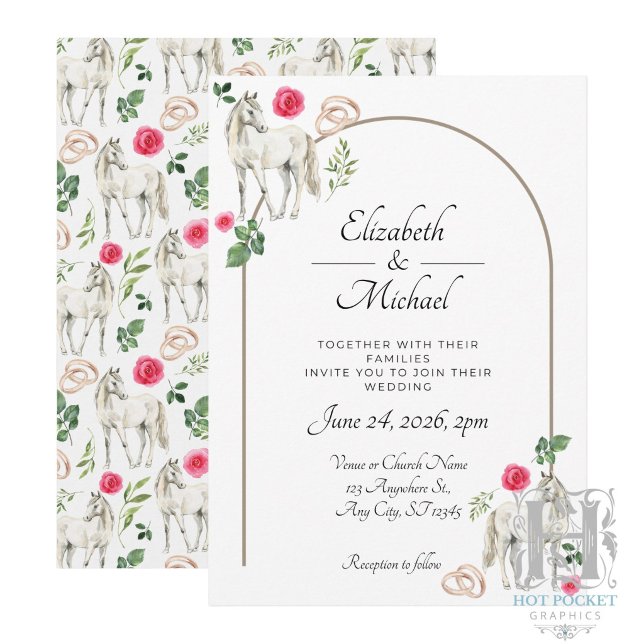 Rustic Equestrian Floral Pink Wedding Invitation (Creator Uploaded)