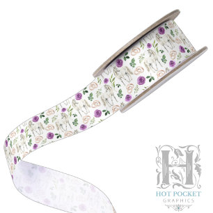 Rustic Equestrian Floral Purple Satin Ribbon