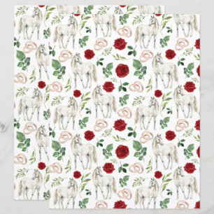 Rustic Equestrian Floral Red Scrapbook Paper