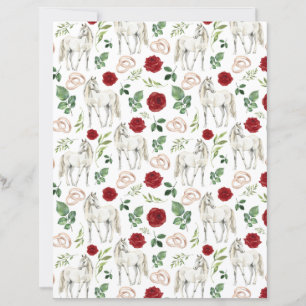 Rustic Equestrian Floral Red Scrapbook Paper
