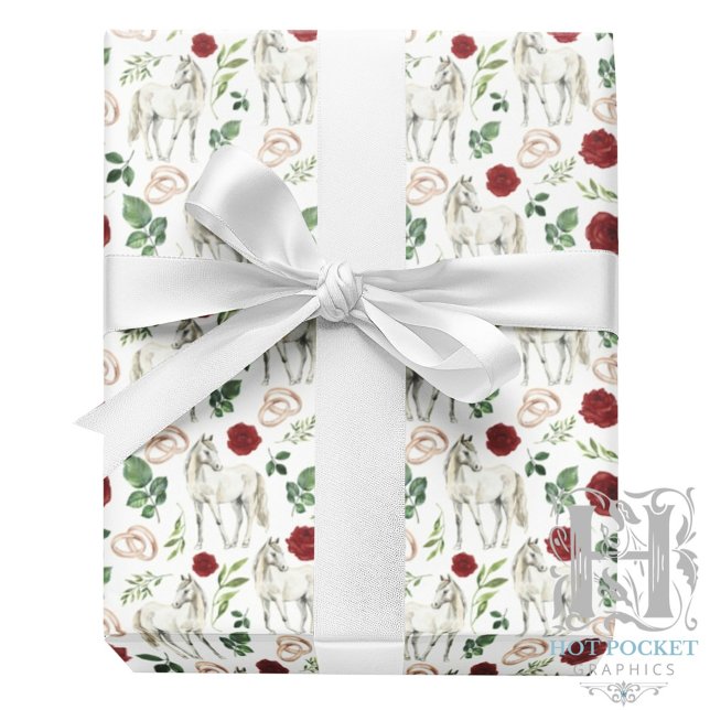 Rustic Equestrian Floral Red Wrapping Paper (Creator Uploaded)