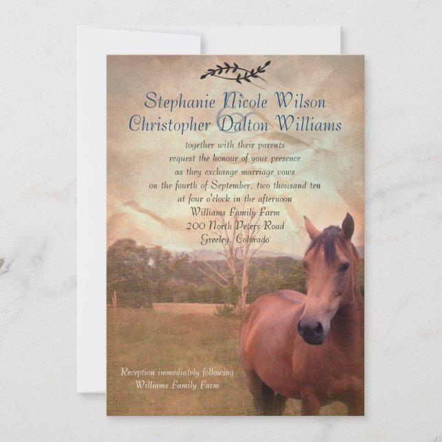 Rustic Equestrian Wedding Invitation - Brown Back (Front)