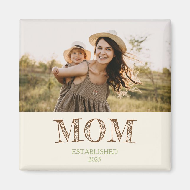 Rustic Established Mum Name Year Gift Magnet (Front)