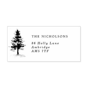 Rustic Etched Pine Tree Family Address Rubber Stam Rubber Stamp