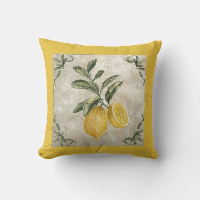 Rustic Etched Vintage Lemons  Cushion (Front)
