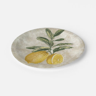 Rustic Etched Vintage Lemons  Paper Plate