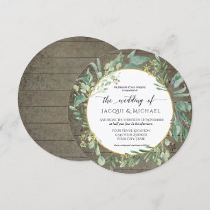 Rustic Eucalpytus Foliage Watercolor Wedding Round Invitation