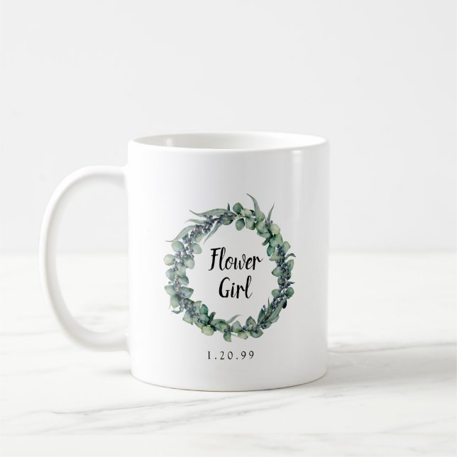 Rustic Eucalyptus Berry Botanical Flower Girl Coffee Mug (Left)